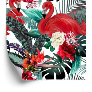 Behang Bloemen, Planten, Flamingo's
