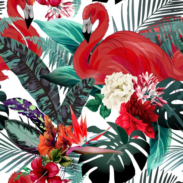 Behang Bloemen, Planten, Flamingo's - Afbeelding 2