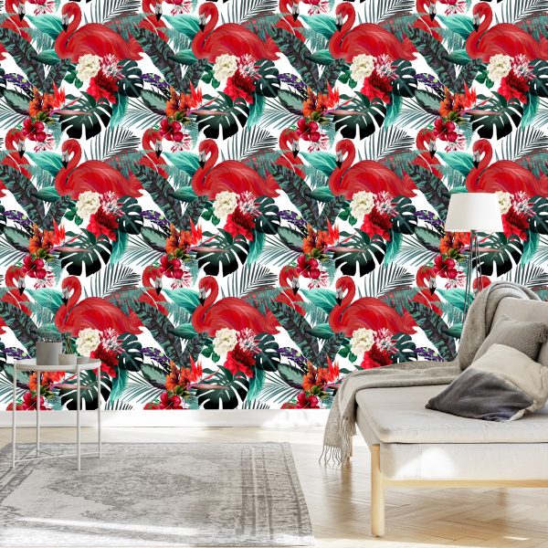 Behang Bloemen, Planten, Flamingo's - Afbeelding 3