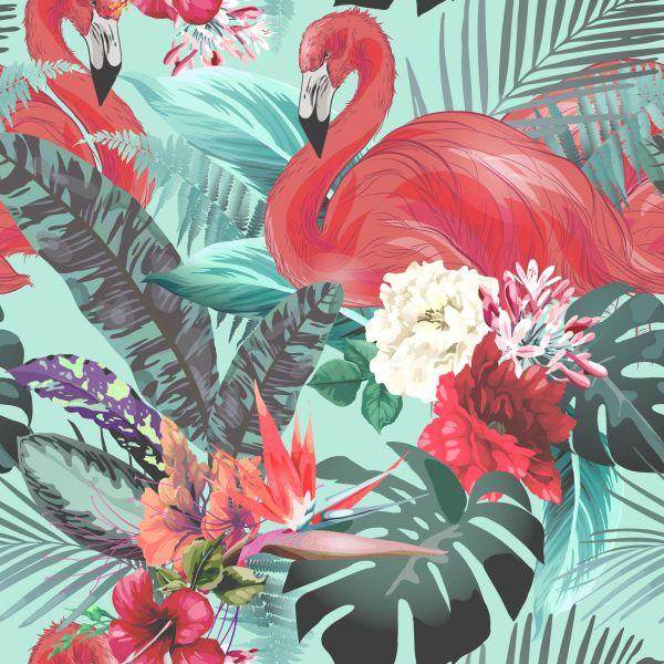 Behang Flamingo's Natuur Bloemen Voor Woonkamer - Afbeelding 2