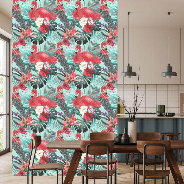 Behang Flamingo's Natuur Bloemen Voor Woonkamer - Afbeelding 4