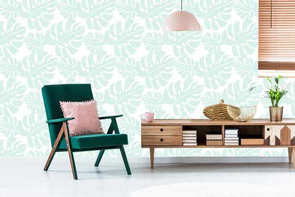 Behang Tropische Bladeren In Pastelgroen - Afbeelding 6