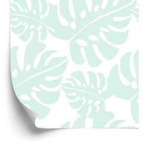 Behang Tropische Bladeren In Pastelgroen