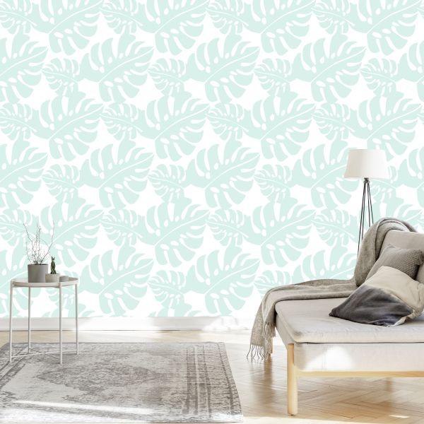 Behang Tropische Bladeren In Pastelgroen - Afbeelding 3