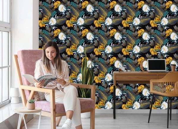 Behang Exotische Bladeren En Bloemen - Afbeelding 7