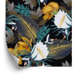 Behang Exotische Bladeren En Bloemen