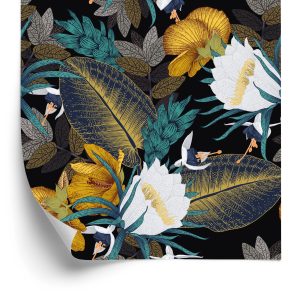Behang Exotische Bladeren En Bloemen