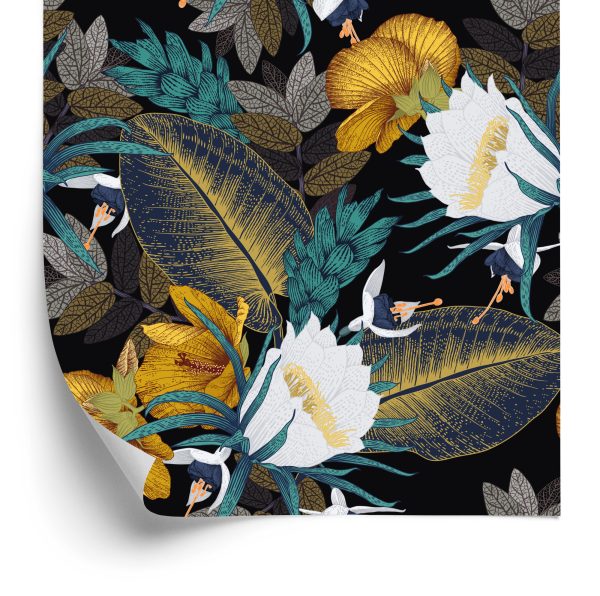 Behang Exotische Bladeren En Bloemen