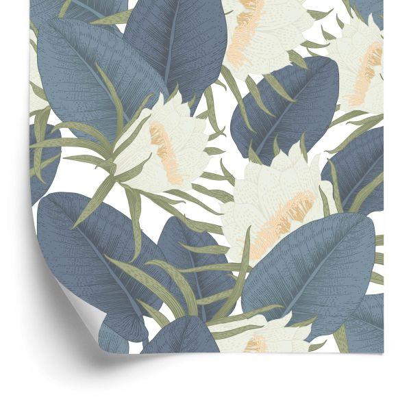 Behang Tropische Bladeren Met Bloemen