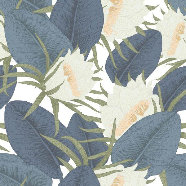 Behang Tropische Bladeren Met Bloemen - Afbeelding 2