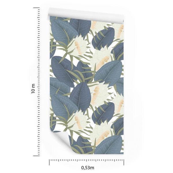 Behang Tropische Bladeren Met Bloemen - Afbeelding 8