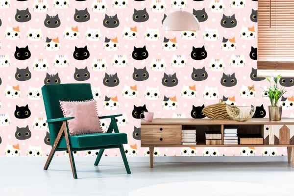 Behang Voor Kinderen - Kittens En Harten - Afbeelding 6