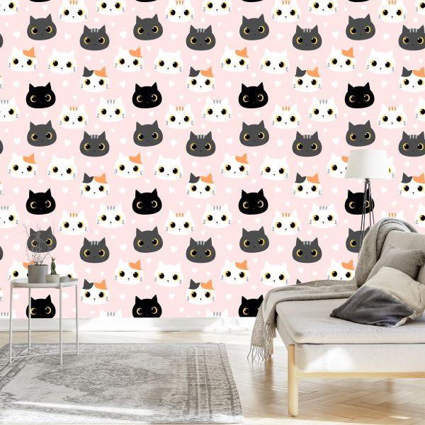 Behang Voor Kinderen - Kittens En Harten - Afbeelding 3