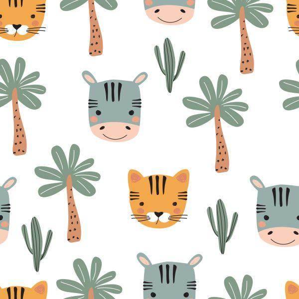 Behang Voor Jongen, Dieren, Palm, Cactussen, Groen - Afbeelding 2
