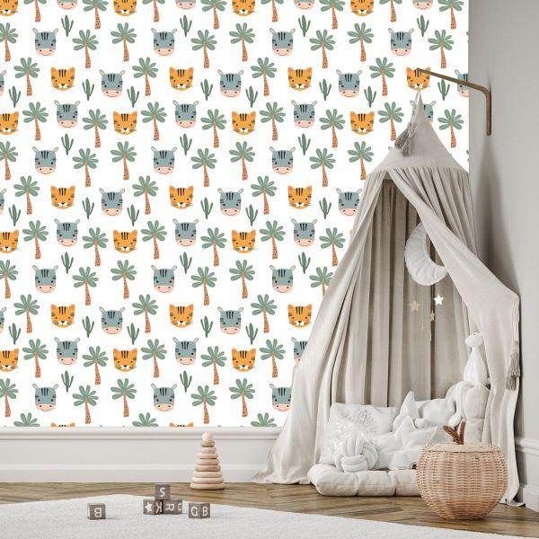 Behang Voor Jongen, Dieren, Palm, Cactussen, Groen - Afbeelding 3