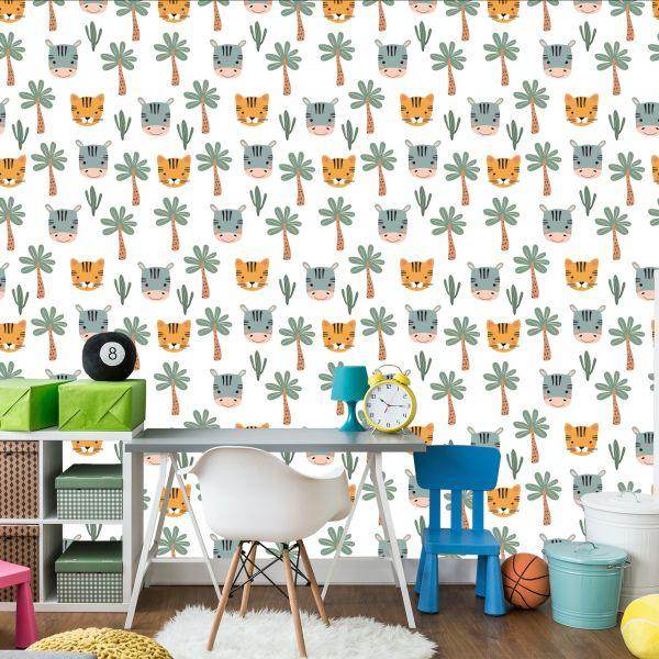 Behang Voor Jongen, Dieren, Palm, Cactussen, Groen - Afbeelding 4