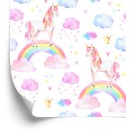Behang Voor Meisjes Pastel Regenboog Eenhoorns