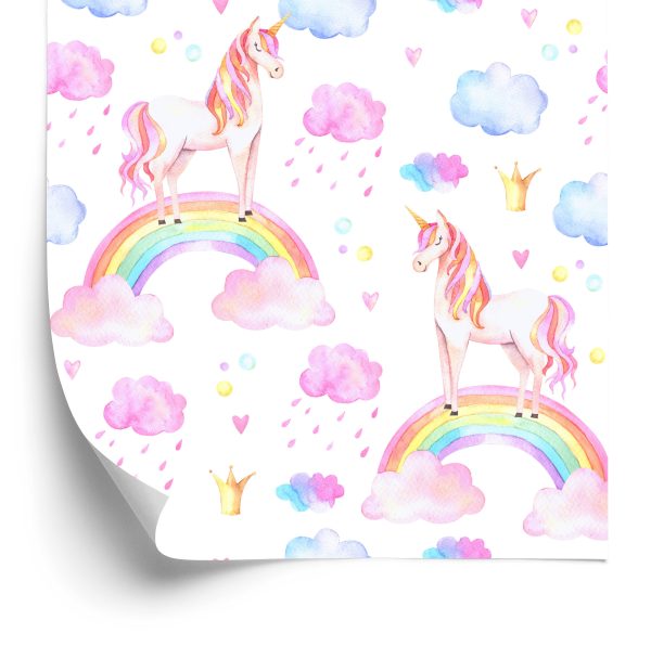 Behang Voor Meisjes Pastel Regenboog Eenhoorns