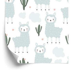 Behang De Lama Plant Wolken Voor De Babykamer