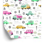 Behang Voor Kinderen - Kleurrijke Auto's In Scandinavische Stijl