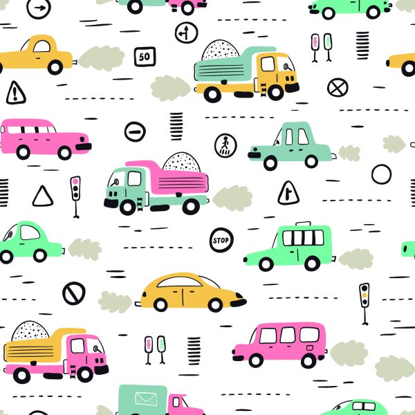 Behang Voor Kinderen - Kleurrijke Auto's In Scandinavische Stijl - Afbeelding 2