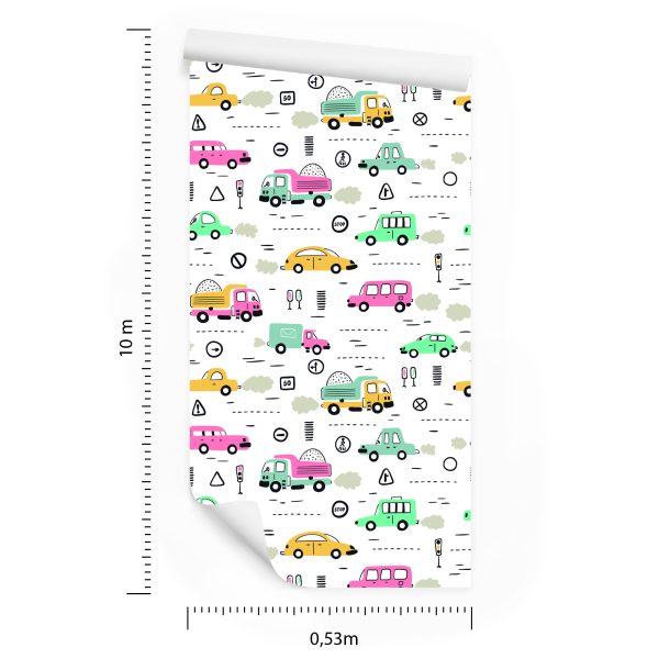 Behang Voor Kinderen - Kleurrijke Auto's In Scandinavische Stijl - Afbeelding 8