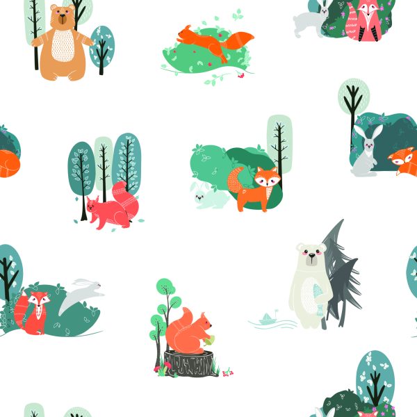 Behang Voor Kinderen, Dieren In De Scandinavische Stijl - Afbeelding 2