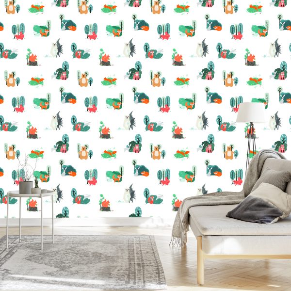 Behang Voor Kinderen, Dieren In De Scandinavische Stijl - Afbeelding 3