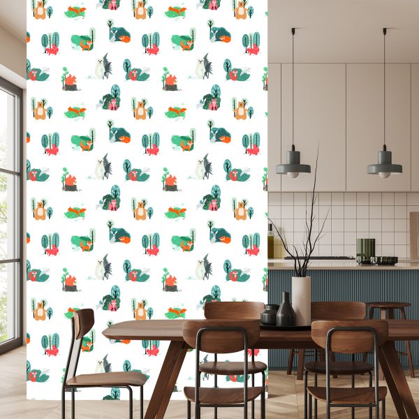 Behang Voor Kinderen, Dieren In De Scandinavische Stijl - Afbeelding 4