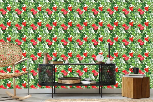 Behang Rode Bloemen - Afbeelding 5