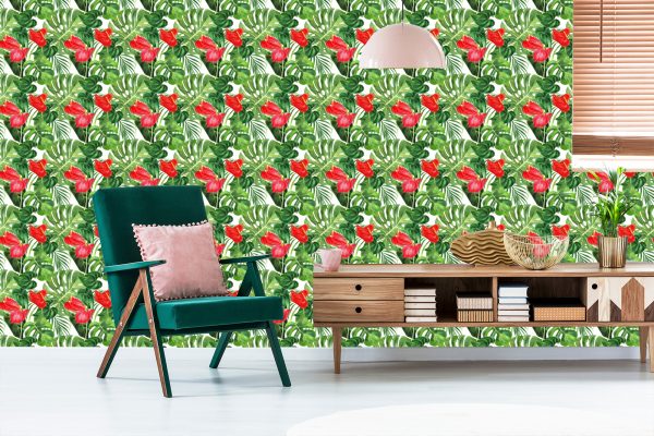 Behang Rode Bloemen - Afbeelding 6