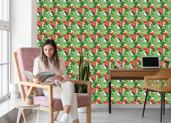 Behang Rode Bloemen - Afbeelding 7