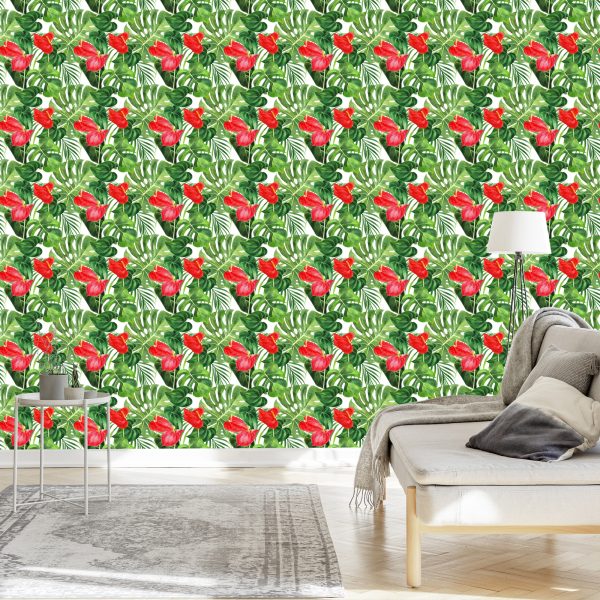 Behang Rode Bloemen - Afbeelding 3