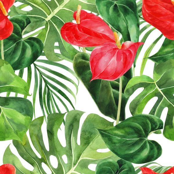 Behang Rode Bloemen Met Bladeren - Afbeelding 2
