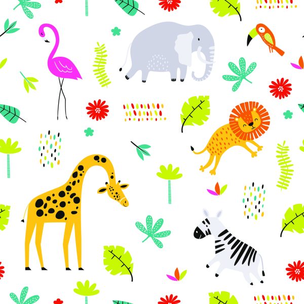 Behang Voor Meisjeskamer Flamingo's Leeuwen Olifanten - Afbeelding 2