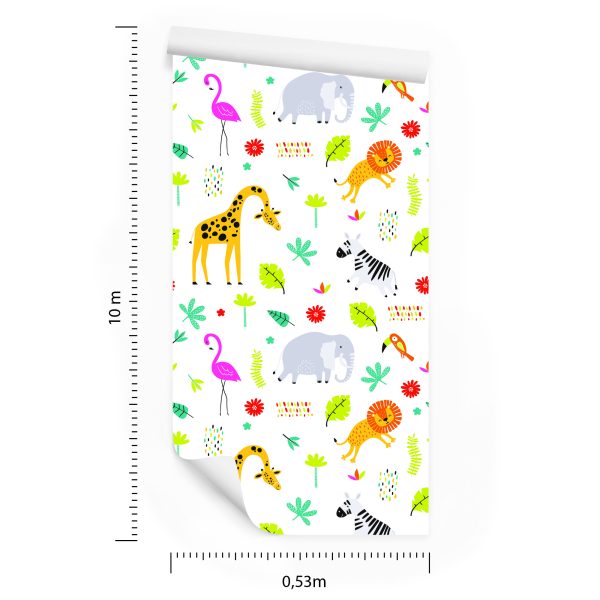 Behang Voor Meisjeskamer Flamingo's Leeuwen Olifanten - Afbeelding 8