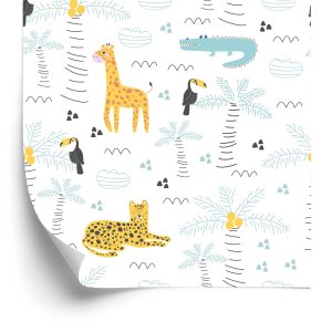 Behang Boom Natuur Safari Dieren Voor Jongen