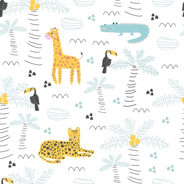 Behang Boom Natuur Safari Dieren Voor Jongen - Afbeelding 2