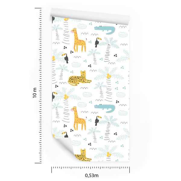 Behang Boom Natuur Safari Dieren Voor Jongen - Afbeelding 8
