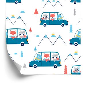 Behang Dierenauto's Voor De Babykamer