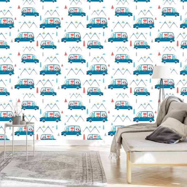 Behang Dierenauto's Voor De Babykamer - Afbeelding 3