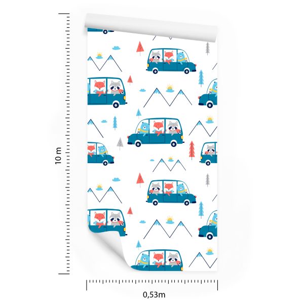 Behang Dierenauto's Voor De Babykamer - Afbeelding 8