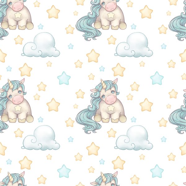 Behang Voor Meisjes Eenhoorns Wolken Sterren - Afbeelding 2