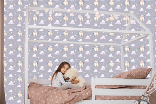 Behang Voor Meisjes Pastelkleurige Eenhoorns Wolken - Afbeelding 7