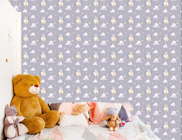 Behang Voor Meisjes Pastelkleurige Eenhoorns Wolken - Afbeelding 6