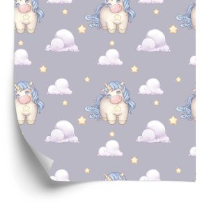 Behang Voor Meisjes Pastelkleurige Eenhoorns Wolken