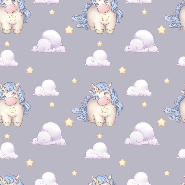 Behang Voor Meisjes Pastelkleurige Eenhoorns Wolken - Afbeelding 2