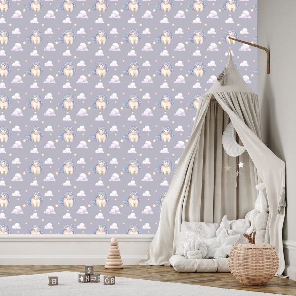 Behang Voor Meisjes Pastelkleurige Eenhoorns Wolken - Afbeelding 3