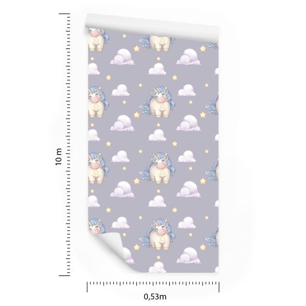 Behang Voor Meisjes Pastelkleurige Eenhoorns Wolken - Afbeelding 8