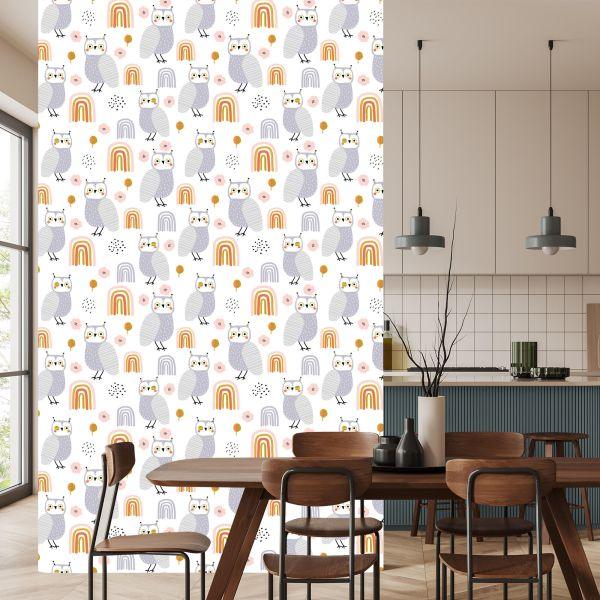 Behang Uilen Bloemen Bladeren - Afbeelding 4